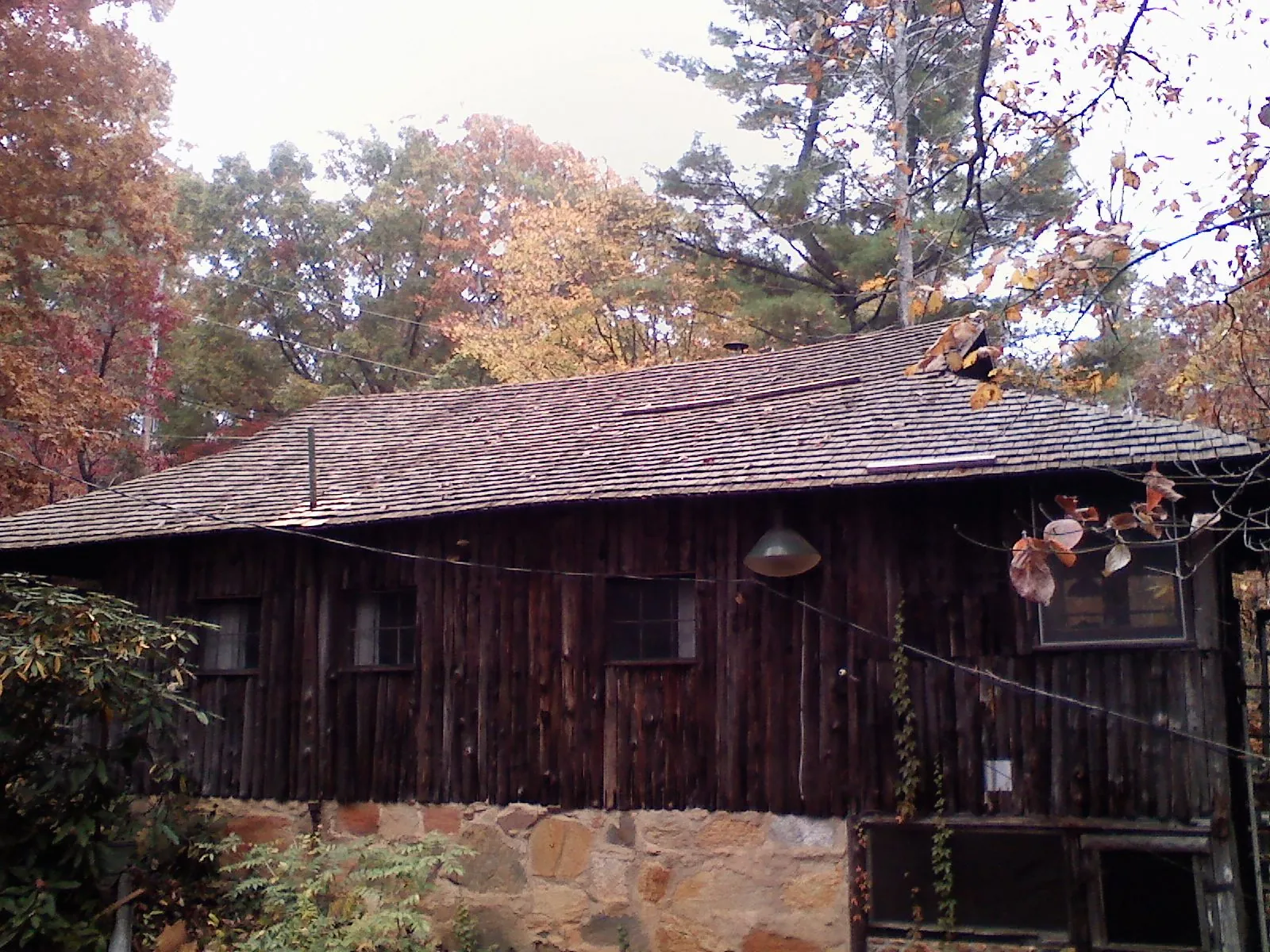 Weathered wood shake roof on a rustic board sided cabin in Perryopolis